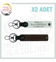 Koyu Kahve-Beyaz, Motor Tutkunlarına, İsim Plaka ve B Rh + Kan Grubu Yazılı Kişisel 2'li Anahtarlık