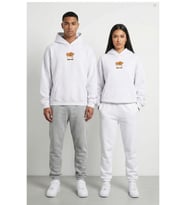 Nevermind Unisex Sevgili Çift Kombini Oversize Sırt Baskılı Grafik Hoodie (Beyaz)
