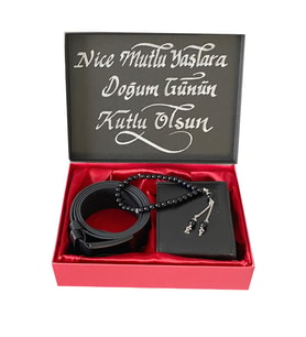 Erkek Hediye Set  Siyah Cüzdan Kemer Ve Tesbih