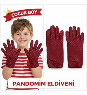 Çocuk Boy Pandomim Eldiveni Beyaz Puantiyeli Bordo Renk Gösteri Eldiveni 23 Nisan 19 Mayıs