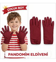 Çocuk Boy Pandomim Eldiveni Beyaz Puantiyeli Bordo Renk Gösteri Eldiveni 23 Nisan 19 Mayıs