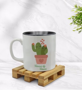 BK Gift Kişiye Özel Kaktüs Tasarımlı İçi Siyah Renkli Kupa Bardak Model 11