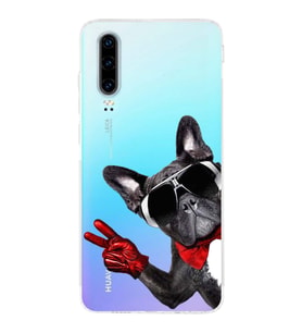 PrintiFy Huawei P30 ile Uyumlu Köpek 2 Kamera Korumalı Şeffaf Kılıf