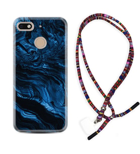 General Mobile GM8 Go GM9 GM20 Pro Plus Kılıf Boyun Asklı Rasta Silikon Blue MArble 1379