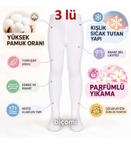 Çocuk Beyaz Külotlu 3'lü Çorap Yüksek Pamuklu Kışlık Parfümlü Okul Çorabı Esnek Rahat
