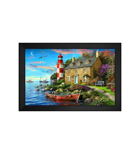 Manzara Temalı Kanvas Tablo 80 x 110 cm Siyah Çerçeve