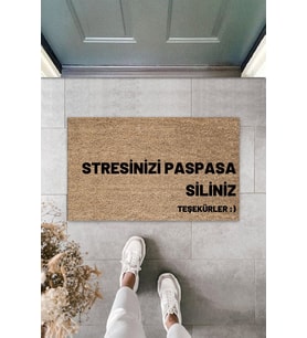 Modern Önü Paspas - Stresinizi Paspasa Siliniz - Özel Kapı Önü Paspası (Bej)