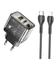 HOCO N34 PD20W USB+Type-C + iPhone Lightning Kablo Hızlı Şarj Adaptör Seti