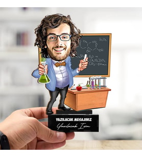 Kişiye Özel Kimyacı Erkek Öğretmen Karikatürlü Biblo