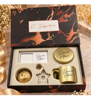BK Gift Kişiye Özel İsimli Gold Kahve Fincanı & Mum & MDF Altlıklı Dekor & Anahtarlık - Hediye Kutulu Gold Set-1