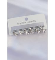 Pirinç Gümüş Renk Minimal Tırtıklı Küpe Seti - TJ-BKP8991 TG-V 2679