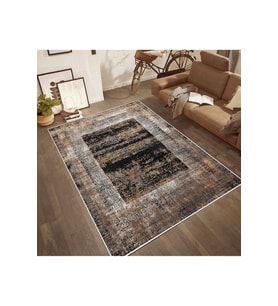 Rovigo Home Dijital Baskı Yıkanabilir Kaymaz Taban Salon Halısı RVG0517 (Kahverengi)