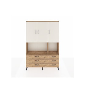 Arges Dolap 6 Raflı 6 Çekmeceli 3 Kapaklı 132x30x195 Çam-Aytaşı/Çam