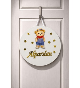 El Yapımı İsme Özel Yuvarlak Erkek Bebek Kapı süsü, Hastane Süsü, Bebek İsimlik (Beyaz)