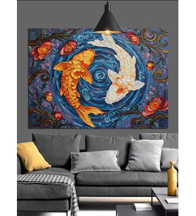 Yin Yang Balık Simge Dekoratif Kanvas - Mdf Ahşap Tablo
