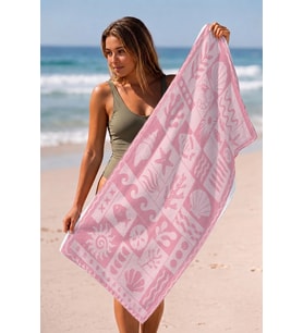 Valerine Life Plaj Havlusu 70x140cm Havuz Spa Sauna Spor Pamuklu Emici Pembe Deniz Mozaiği