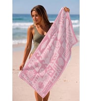 Valerine Life Plaj Havlusu 70x140cm Havuz Spa Sauna Spor Pamuklu Emici Pembe Deniz Mozaiği