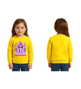 Unisex Kuromi Baskılı Çocuk Swaetshirt 3 İplik Şardonlu (Sarı)