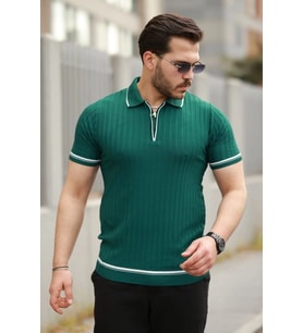 Erkek Fermuarlı Yakalı Kısa Kollu T-shirt
