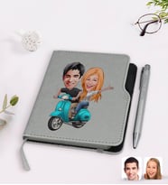 BK Gift Kişiye Özel Sevgililer Karikatürlü Gri Termo Deri Defter Kalem Seti-99