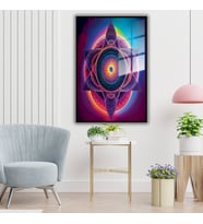 Metal Çerçeveli Temperli Cam Tablo Neon Renkli Psykodelic Tablo (Siyah)
