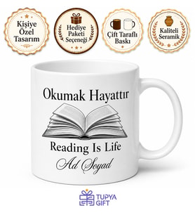 Reading Is Life Yazılı Okumak Hayattır Baskılı Porselen Kupa Bardak Hediye