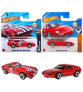 2 Araç Set - Hot Wheels 1983 Porsche 928S & Hot Wheels Ferrari 365 GTB4 Competizione (1/64) Kırmızı