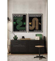 Geometrik Modernizm 2'li Ahşap Çerçeveli Tablo Seti