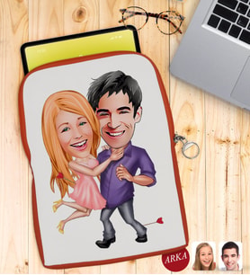 BK Gift Kişiye Özel Sevgililer Karikatürlü Taşınabilir Koruyucu Tablet Kılıfı & Organizer Çanta - Turuncu-3