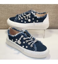 Aria 2408 Kadın Taşlı Kot Sneaker Ayakkabı (Lacivert)