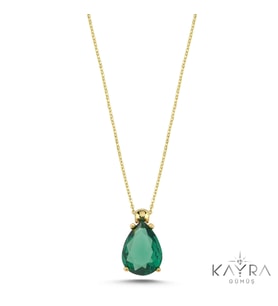 Peridot Damla Taşlı Gümüş Kolye GM11