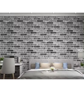 70x70cm 1 Adet Yapışkanlı Dekoratif Tuğla Desen Gri TV Arkası Salon Ofis Duvar Kağıdı Paneli NW169 (Füme)