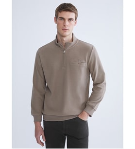 LC WAIKIKI Kahverengi Fermuarlı Dik Yaka Erkek Sweatshirt