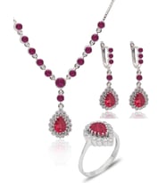 Yakut Taşlı Damla Model 925 Ayar Gümüş Kadın Üçlü Set 201025668
