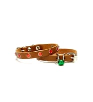 Cattie Gerçek Deriden El Yapımı Taşlı Kedi Boyun Tasması 1x18-22cm - Camel