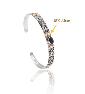 Siyah Zirkon Taşlı El işi 925 Ayar Kadın Gümüş Bilezik 201022716