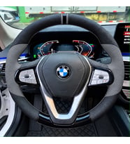BMW X4 G02 Dikme Direksiyon Kılıfı Delikli Deri Parlak Siyah Gri Detay Çift Yüzük ve Dikiş 2018-2024