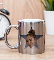 Kişiye Özel Mavi Yıldız Kafa Fotoğraflı Silver Kupa Bardak