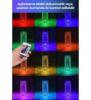 Dokunmatik Kristal LED RGB Masa Lambası-Uzaktan Kumandalı Dekorasyon Lambası-USB Şarjlı