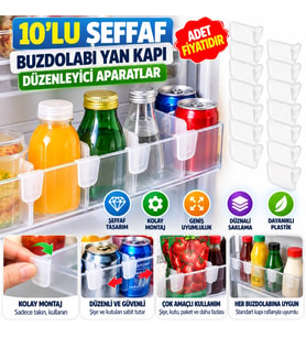 Mey İthalat® 10'luŞeffaf Buzdolabı Yan Kapı Düzenleyici Buzdolabı Dolap İçi Bölümleyici Aparatlar