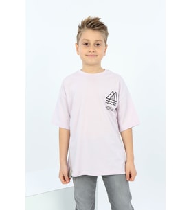 Toontoy Erkek Çocuk Göğsü Üçgen Nakışlı Tişört (Açık Lila)