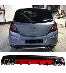 Opel Corsa D Kırmızı Difüzör Çiftli Yuvarlak Egzoz Görünümlü D Tip Difizör