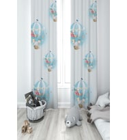 MEKTA HOME BEBEK VE ÇOCUK ODASI Fil ve Çiçekli Uçan Balon Desenli 2 Kanat Fon Perde