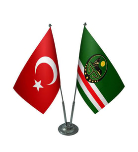 Masa Üstü Çeçenistan İçkerya Bayrağı Türk Bayrağı İkili Krom Direk Masa Bayrak Seti
