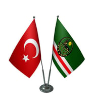 Masa Üstü Çeçenistan İçkerya Bayrağı Türk Bayrağı İkili Krom Direk Masa Bayrak Seti