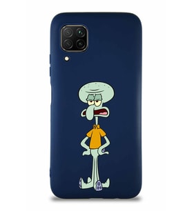 Huawei P40 Lite Soft Premier Kapak Squidward Dokunaç Tasarımlı Silikon Kılıf - Lacivert (Şeffaf)
