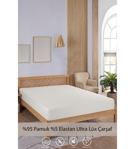 Penye-likralı Lastikli Çarşaf, 160×200 Çift Kişilik %100 Pamuk-Elastan Örme Kumaş, 200 Gr/m² (Krem)