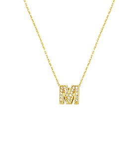 Taşlı M Harfli Minimal Altın Harf Kolye