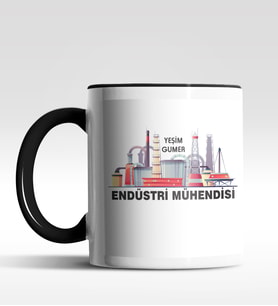 Kişiye Özel Endüstri Mühendisi Tasarımlı Siyah Kupa (Siyah - Beyaz)