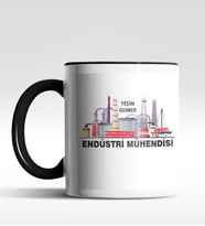 Kişiye Özel Endüstri Mühendisi Tasarımlı Siyah Kupa (Siyah - Beyaz)